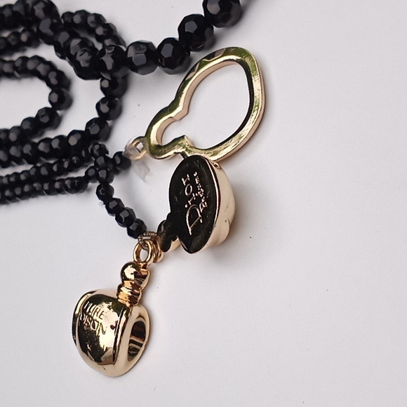 c1990s NIB Christian Dior Black Crystal Pearl Gold Pl Poison Lariat  Choker - Picture 5 of 8